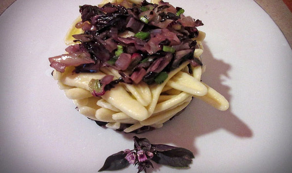 Pasta al radicchio e basilico viola