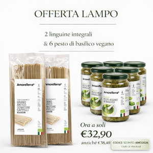 Box linguine al pesto  | 2 Linguine integrali cappelli + 6 Pesto vegano con basilico genovese DOP - AmoreTerra shop