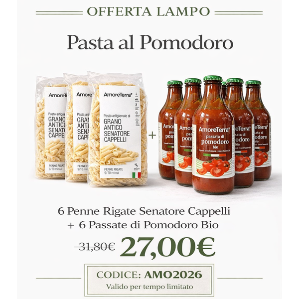 Box Pasta al Pomodoro AmoreTerra | 6 Penne Cappelli + 6 Passata Bio - AmoreTerra shop
