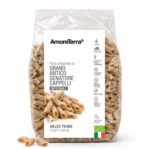 Confezione di Mezze penne rigate integrali Senatore Cappelli bio – 500 g