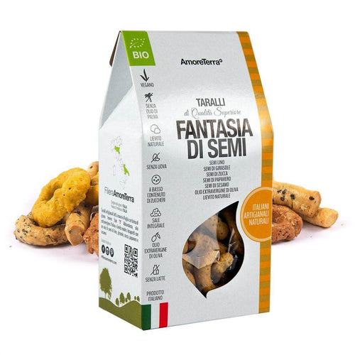 Taralli ai semi - con semi di lino, di sesamo, di papavero, di zucca, di girasole – Cartone 16 × 150g - AmoreTerra shop